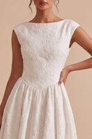 Load image into Gallery viewer, Floral White A Line Bateau Neck Midi Engagement Dress with Sleeves