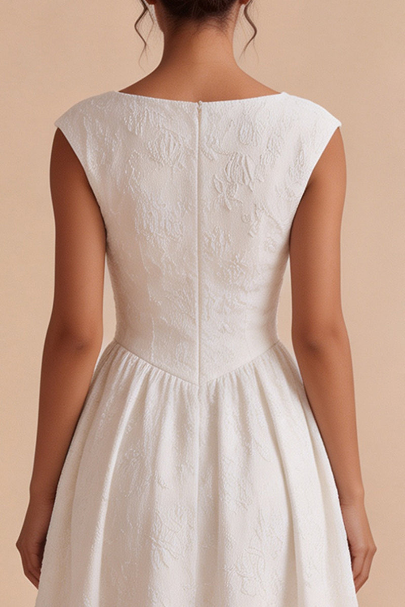 Load image into Gallery viewer, Floral White A Line Bateau Neck Midi Engagement Dress with Sleeves