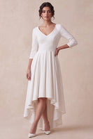 Load image into Gallery viewer, White V-Neck A Line Ruched High-Low Engagement Dress with Sleeves