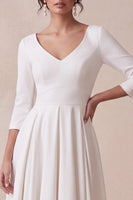 Load image into Gallery viewer, White V-Neck A Line Ruched High-Low Engagement Dress with Sleeves