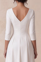 Load image into Gallery viewer, White V-Neck A Line Ruched High-Low Engagement Dress with Sleeves