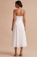 Load image into Gallery viewer, White A Line Ruched Strapless Midi Engagement Dress