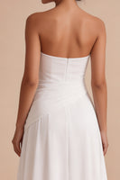 Load image into Gallery viewer, White A Line Ruched Strapless Midi Engagement Dress