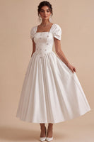 Load image into Gallery viewer, Sparkly White Square Neck A Line Maxi Engagement Dress with Rhinestones
