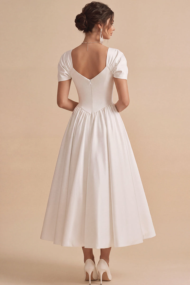 Load image into Gallery viewer, Sparkly White Square Neck A Line Maxi Engagement Dress with Rhinestones