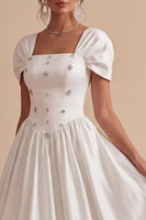 Load image into Gallery viewer, Sparkly White Square Neck A Line Maxi Engagement Dress with Rhinestones