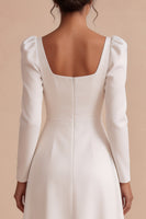 Load image into Gallery viewer, A Line White Square Neck Satin Midi Engagement Dress with Sleeves