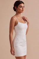 Load image into Gallery viewer, White Floral Bodycon Ruched Spaghetti Straps Short Graduation Dress