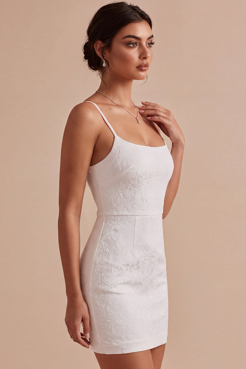 Load image into Gallery viewer, White Floral Bodycon Ruched Spaghetti Straps Short Graduation Dress