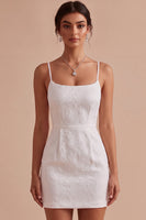 Load image into Gallery viewer, White Floral Bodycon Ruched Spaghetti Straps Short Graduation Dress