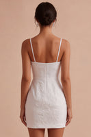 Load image into Gallery viewer, White Floral Bodycon Ruched Spaghetti Straps Short Graduation Dress