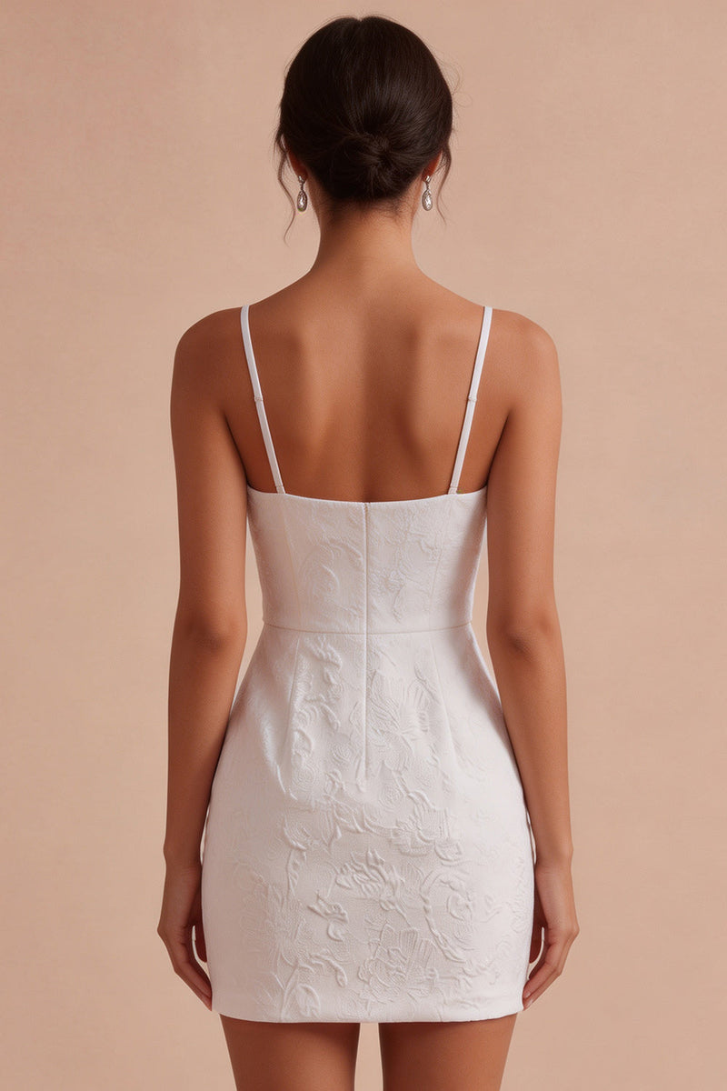 Load image into Gallery viewer, White Floral Bodycon Ruched Spaghetti Straps Short Graduation Dress