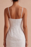Load image into Gallery viewer, White Floral Bodycon Ruched Spaghetti Straps Short Graduation Dress