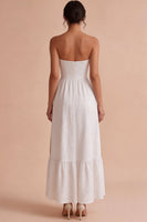 Load image into Gallery viewer, Floral White Strapless Corset Long Engagement Dress with Slit