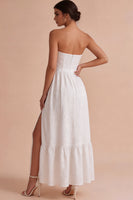 Load image into Gallery viewer, Floral White Strapless Corset Long Engagement Dress with Slit