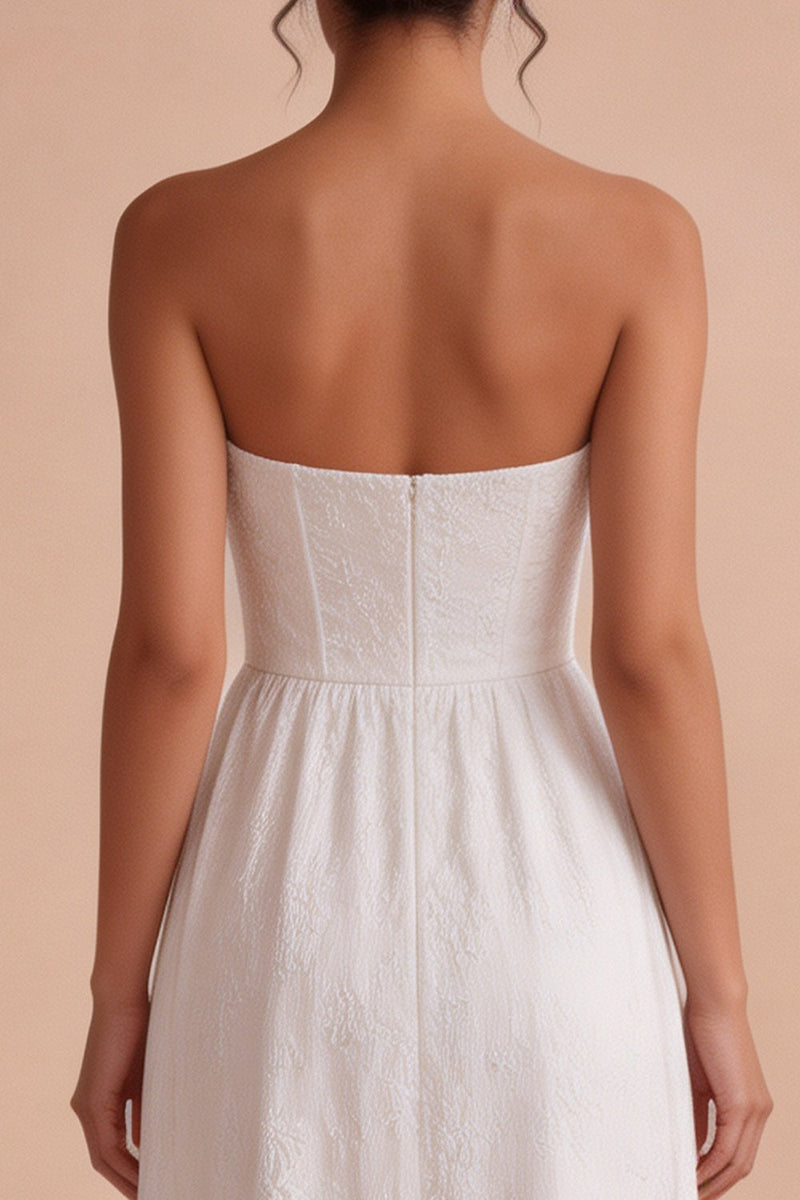 Load image into Gallery viewer, Floral White Strapless Corset Long Engagement Dress with Slit