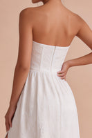 Load image into Gallery viewer, Floral White Strapless Corset Long Engagement Dress with Slit