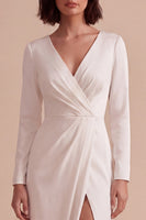 Load image into Gallery viewer, White Ruched V-Neck Sheath Long Sleeves Engagement Dress with Slit