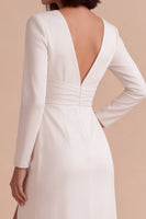 Load image into Gallery viewer, White Ruched V-Neck Sheath Long Sleeves Engagement Dress with Slit