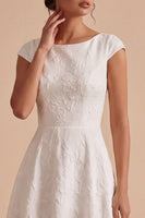 Load image into Gallery viewer, White Floral  A Line Boat Neck Long Engagement Dress with Sleeves