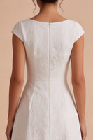 Load image into Gallery viewer, White Floral  A Line Boat Neck Long Engagement Dress with Sleeves