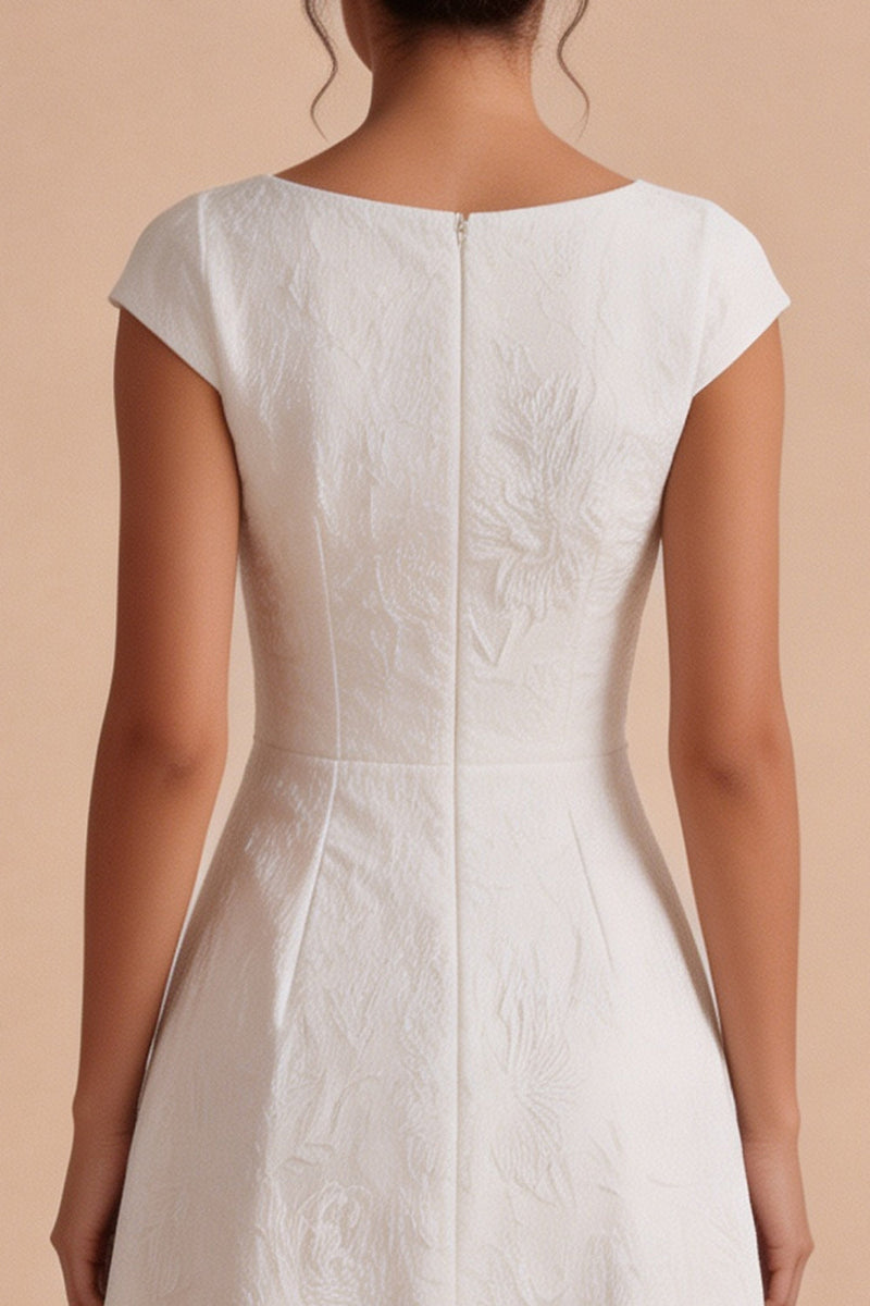 Load image into Gallery viewer, White Floral  A Line Boat Neck Long Engagement Dress with Sleeves
