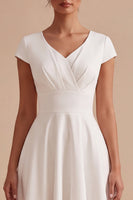 Load image into Gallery viewer, White V-Neck A Line Ruched Midi Engagement Dress with Sleeves