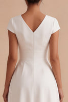 Load image into Gallery viewer, White V-Neck A Line Ruched Midi Engagement Dress with Sleeves