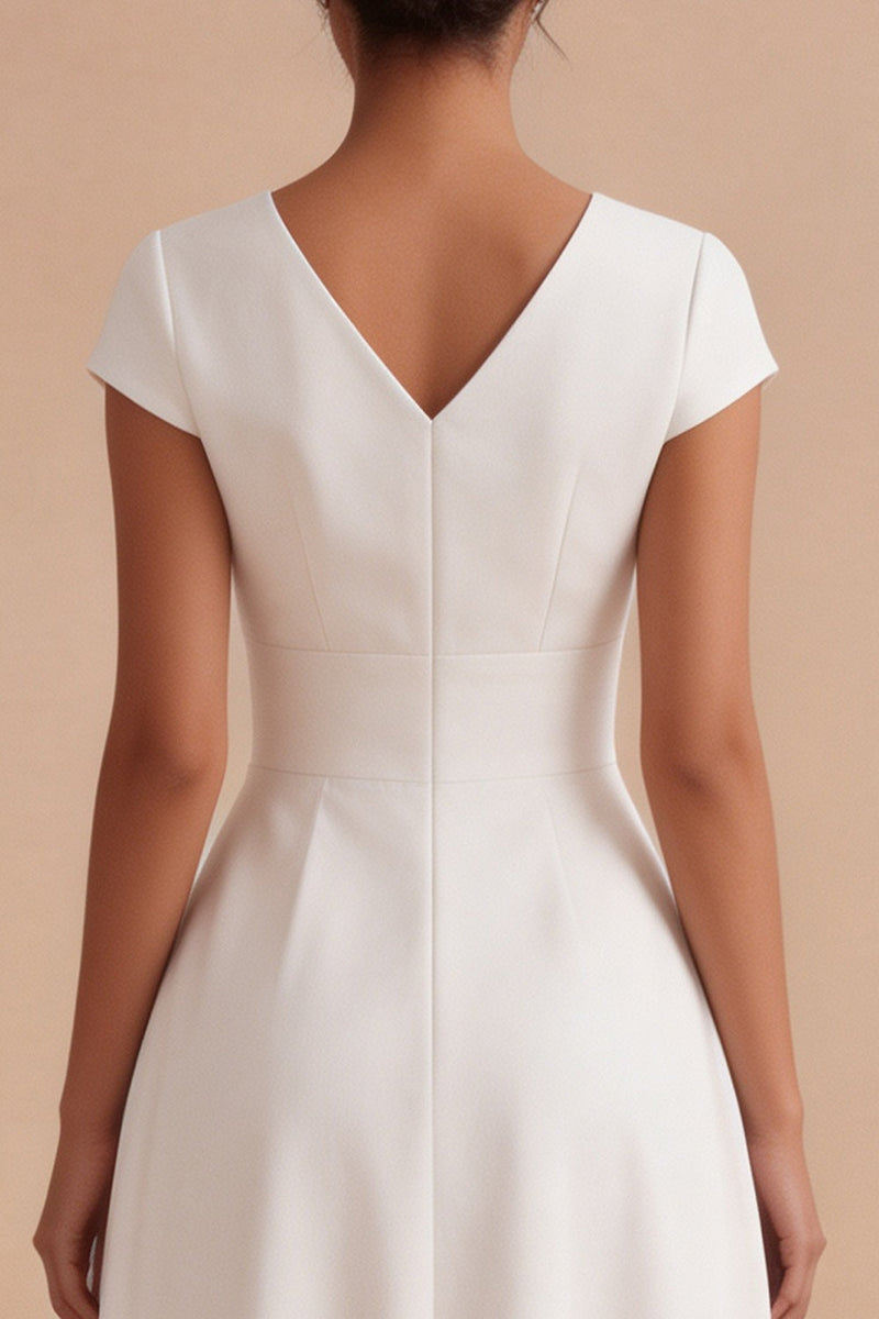 Load image into Gallery viewer, White V-Neck A Line Ruched Midi Engagement Dress with Sleeves