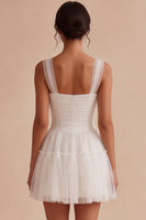 Load image into Gallery viewer, White A Line Thick Straps Tulle Corset Short Graduation Dress