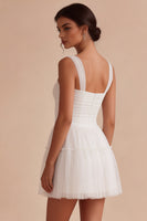 Load image into Gallery viewer, White A Line Thick Straps Tulle Corset Short Graduation Dress