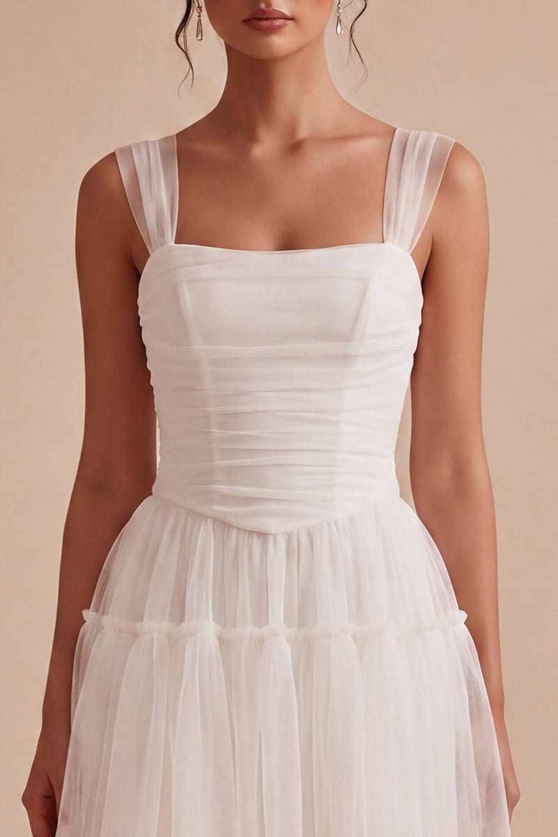 Load image into Gallery viewer, White A Line Thick Straps Tulle Corset Short Graduation Dress