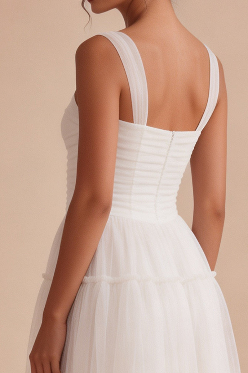 Load image into Gallery viewer, White A Line Thick Straps Tulle Corset Short Graduation Dress