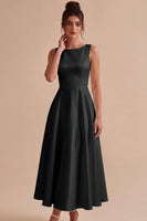 Load image into Gallery viewer, Simple White A Line Satin Boat Neck Long Engagement Dress