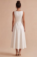Load image into Gallery viewer, Simple White A Line Satin Boat Neck Long Engagement Dress