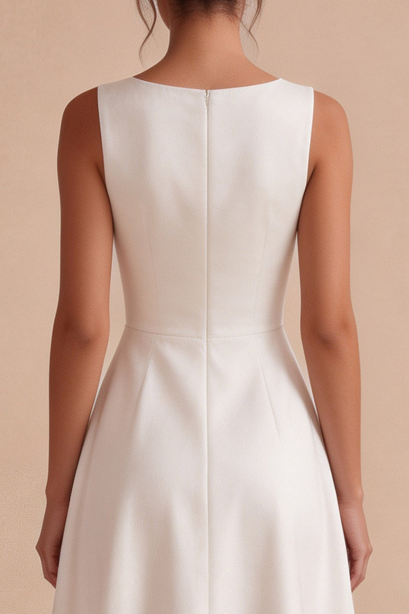 Load image into Gallery viewer, Simple White A Line Satin Boat Neck Long Engagement Dress