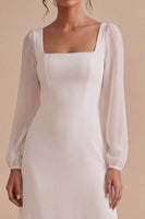 Load image into Gallery viewer, White A Line Square Neck Puff Sleeves Long Engagement Dress