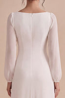 Load image into Gallery viewer, White A Line Square Neck Puff Sleeves Long Engagement Dress