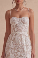 Load image into Gallery viewer, Lace White Bodycon Floral Corset Midi Engagement Dress with Slit