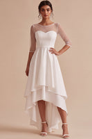 Load image into Gallery viewer, White Ruffled A Line High-Low Engagement Dress with Sleeves