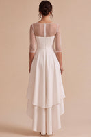 Load image into Gallery viewer, White Ruffled A Line High-Low Engagement Dress with Sleeves