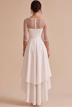White Ruffled A Line High-Low Engagement Dress with Sleeves