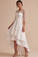 Load image into Gallery viewer, White Ruffled A Line High-Low Engagement Dress with Sleeves