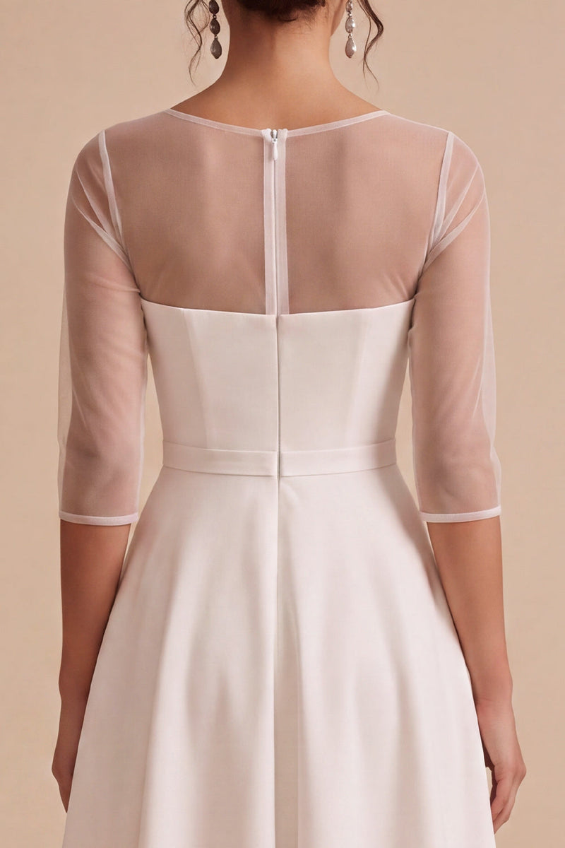 Load image into Gallery viewer, White Ruffled A Line High-Low Engagement Dress with Sleeves