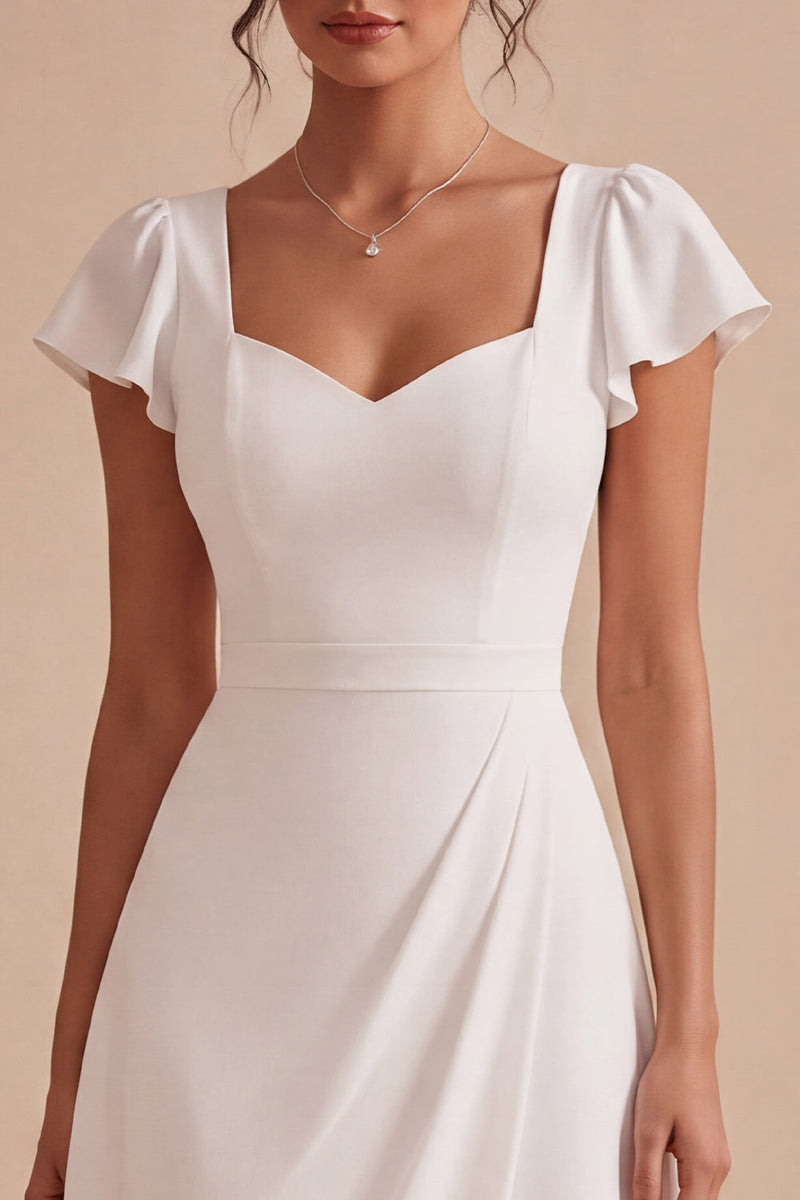 Load image into Gallery viewer, White Ruched A Line Cap Sleeves Midi Engagement Dress