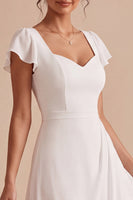 Load image into Gallery viewer, White Ruched A Line Cap Sleeves Midi Engagement Dress