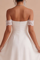 Load image into Gallery viewer, A Line White Ruched Chiffon Midi Engagement Dress with Lace
