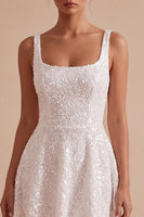 Load image into Gallery viewer, Sparkly White A Line Square Neck Sequin Short Graduation Dress