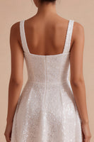 Load image into Gallery viewer, Sparkly White A Line Square Neck Sequin Short Graduation Dress