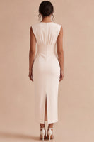 Load image into Gallery viewer, White V-Neck Ruched Sheath Long Engagement Dress with Slit